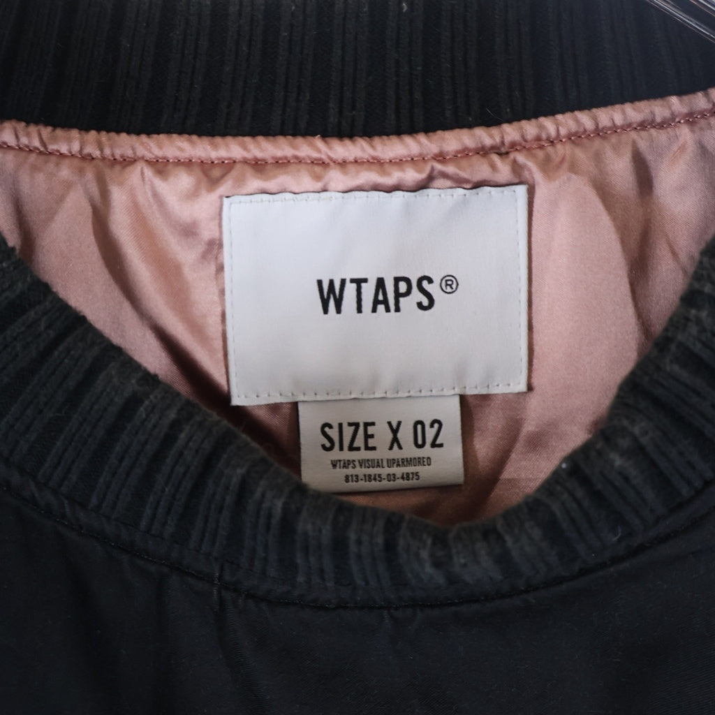WTAPS(ダブルタップス) 18AW Embroidery Pullover Satin Jacket エンブロイダリー クルーネックプルオーバーサテンジャケット ブラック 182TQDT-JKM06