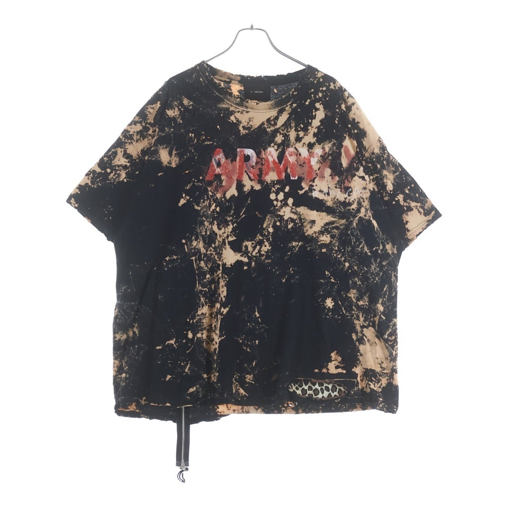 Z.VARGAS(ザックバルガス) ARMY デストロイ加工 総柄タイダイ クルーネック半袖Tシャツカットソー ブラック/ブラウン