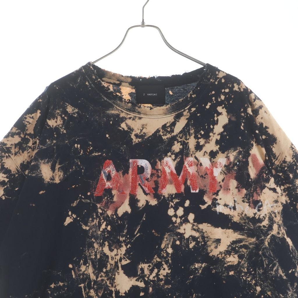 Z.VARGAS(ザックバルガス) ARMY デストロイ加工 総柄タイダイ クルーネック半袖Tシャツカットソー ブラック/ブラウン