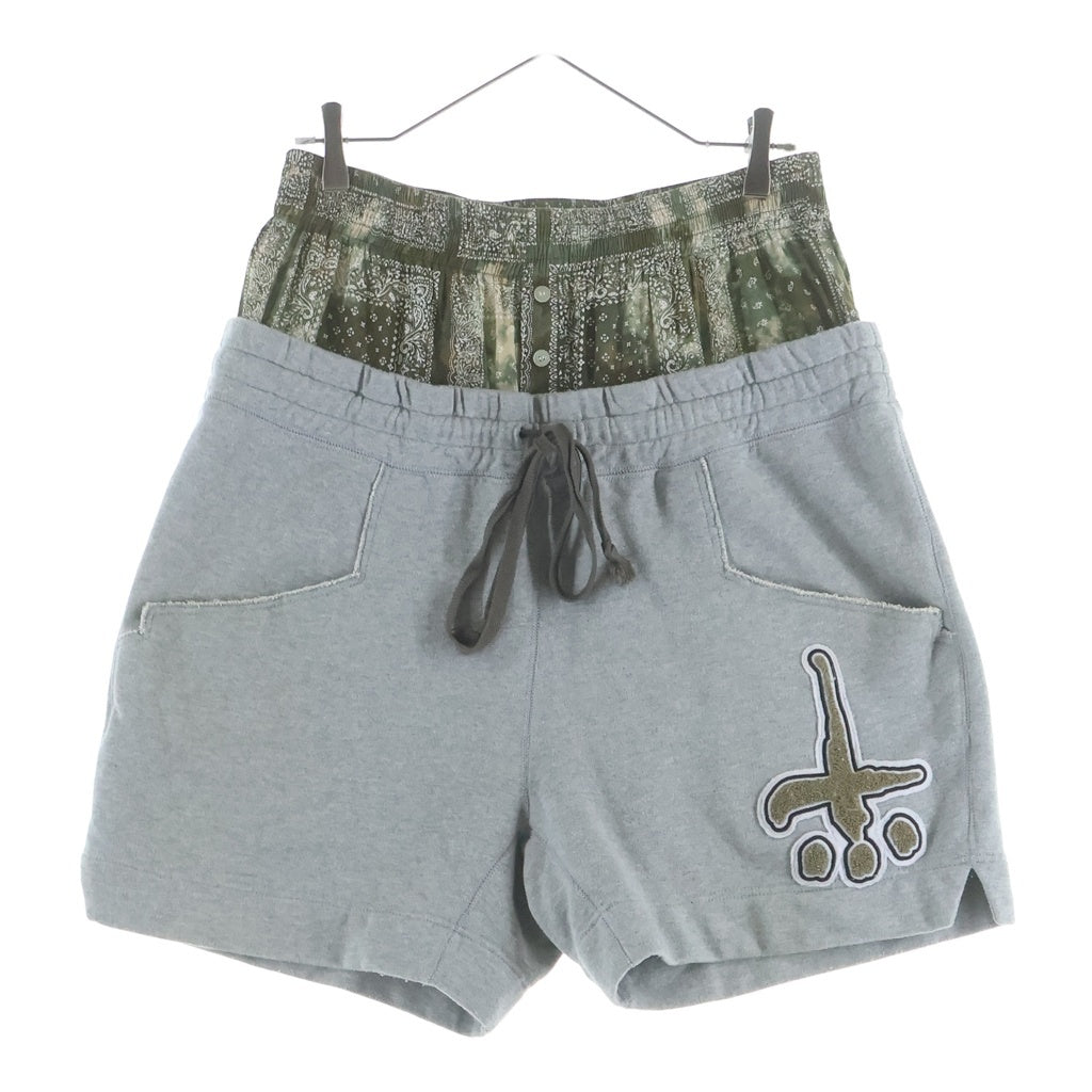 cvtvlist(カタリスト) Cross Double Shorts クロス刺繍 レイヤードデザイン ショートスウェットパンツ グレー 2201060402
