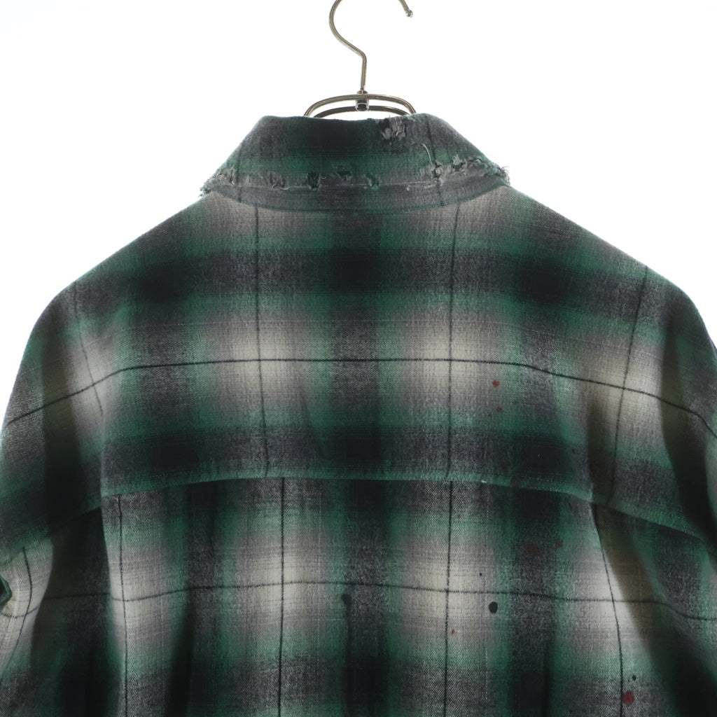 cvtvlist(カタリスト) SKULL CHECK SHIRT スカルプリント デストロイ加工 コットンチェック長袖シャツ グリーン 2401100201