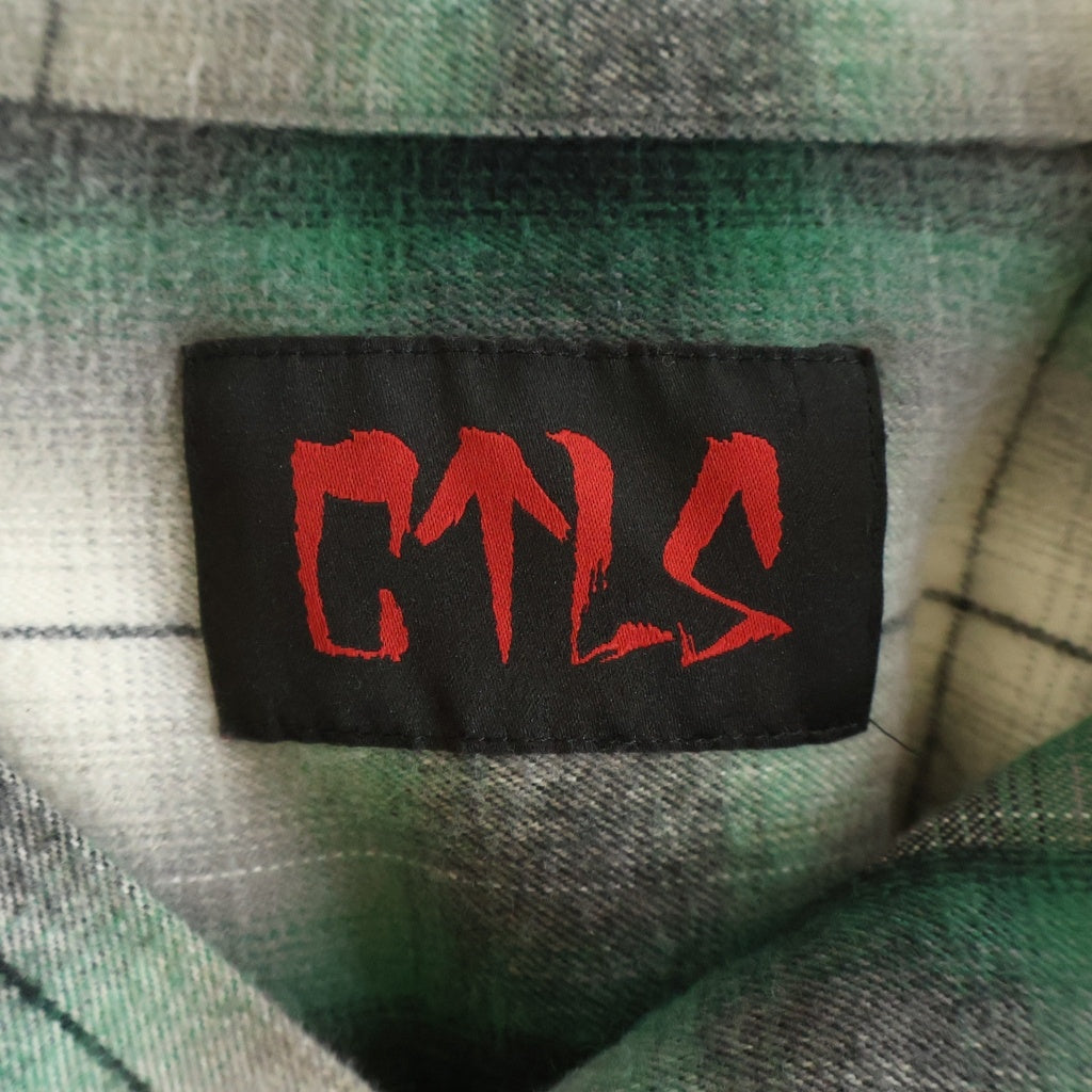 cvtvlist(カタリスト) SKULL CHECK SHIRT スカルプリント デストロイ加工 コットンチェック長袖シャツ グリーン 2401100201