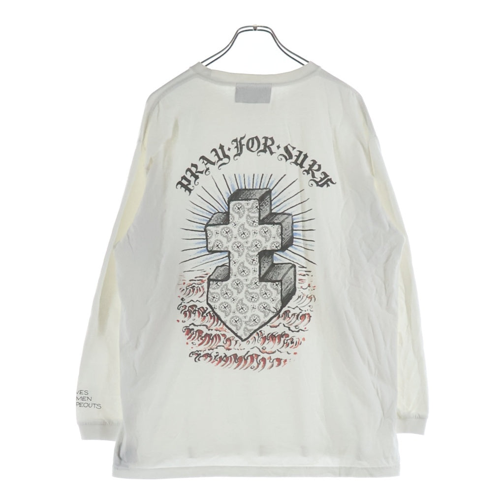 cvtvlist(カタリスト) ×Ed Hardy ×エドハーディー 両面プリントクルーネック長袖Tシャツカットソー ホワイト 210111EH06