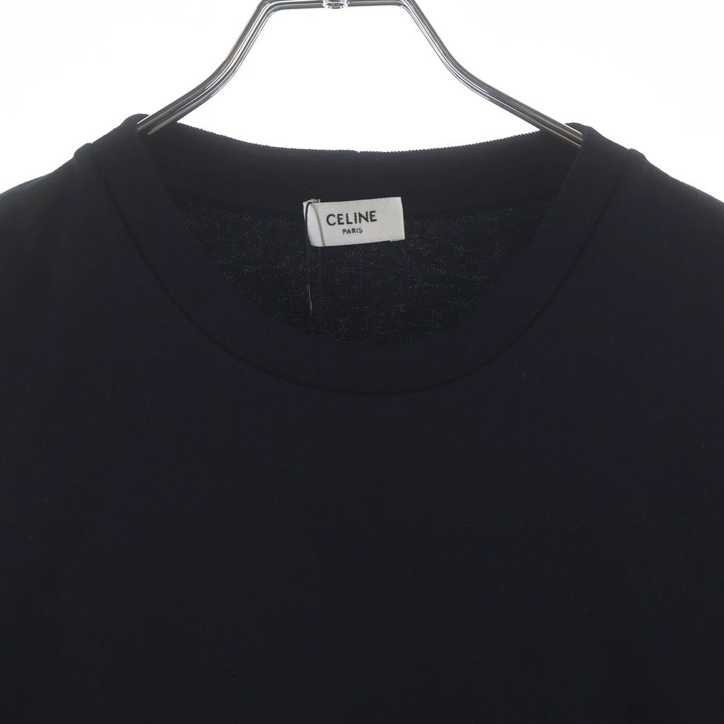 CELINE(セリーヌ) 胸ロゴ刺繍 ルーズコットン クルーネック半袖Tシャツカットソー ブラック RX0HW1243 GHC1
