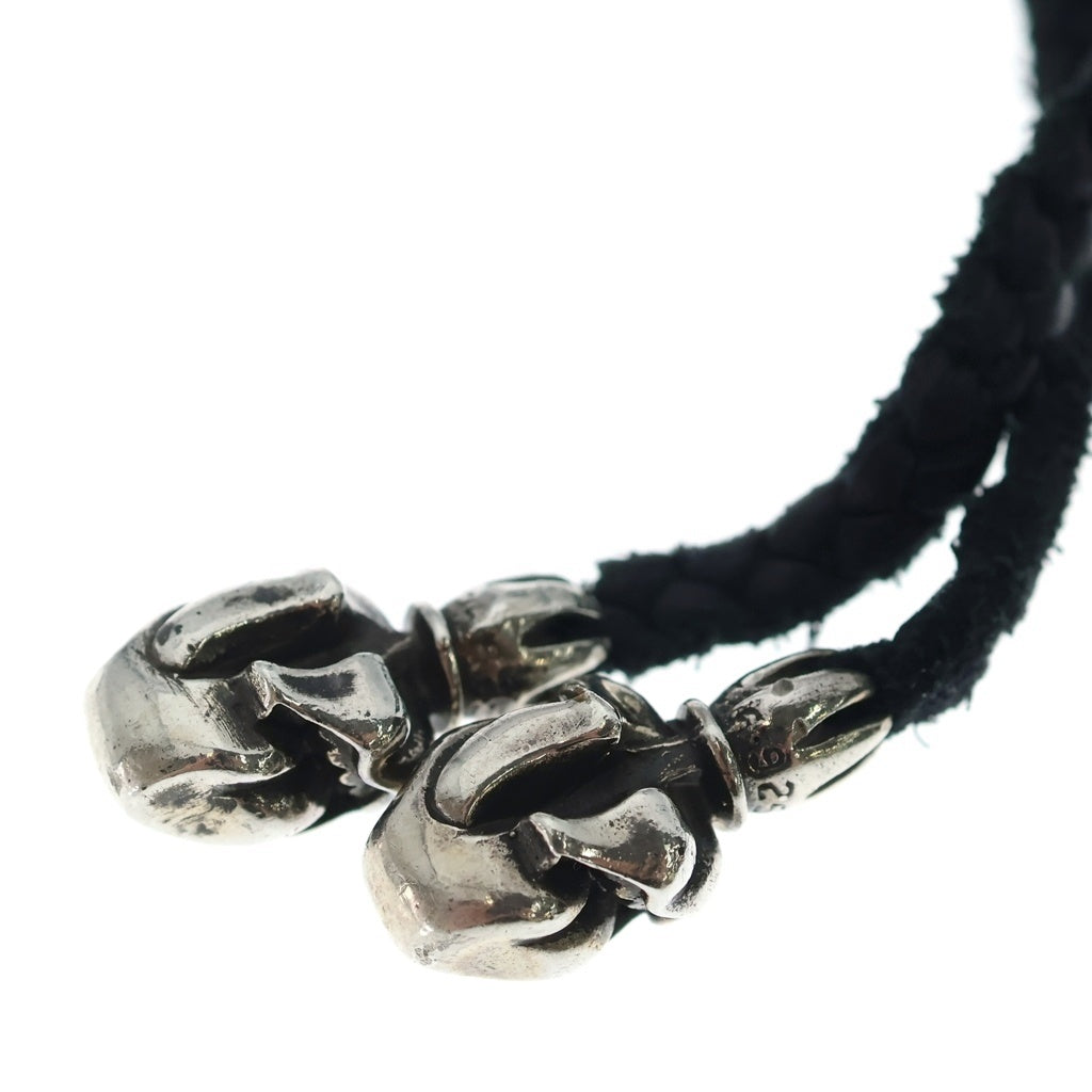 CHROME HEARTS クロムハーツ LEATHER BRAID LIPSTONGUE リップアンドタン レザーブレイドネックレス ブラック/シルバー CHROME HEARTS(クロムハーツ) LEATHER BRAID LIPSTONGUE リップアンド