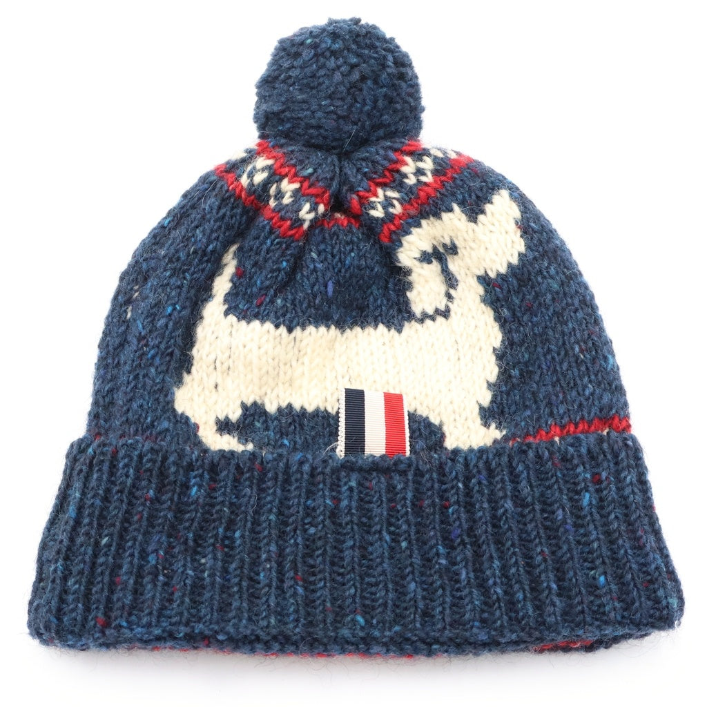 Thom brownニット帽 トムブラウン THOM BROWNE ニット帽 帽子 ロゴ 刺繍 グレー /BB