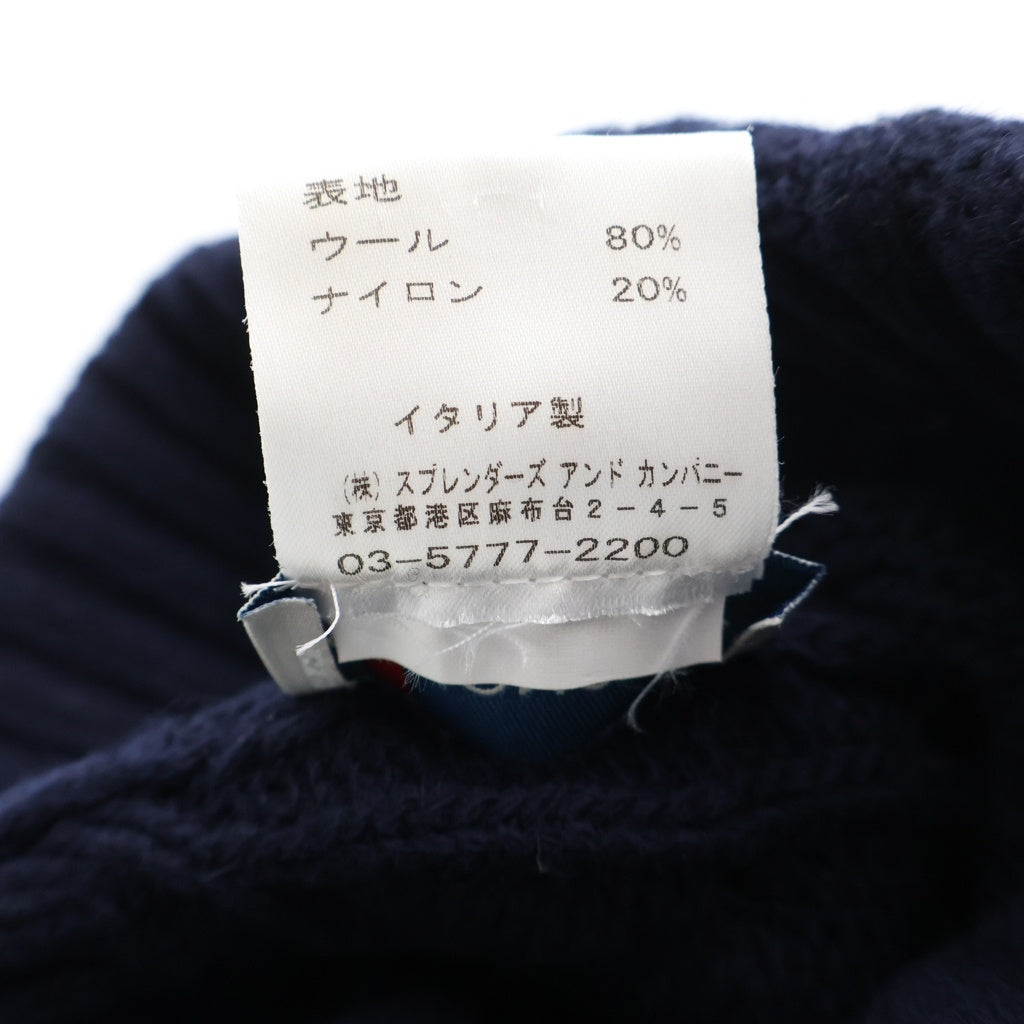 MONCLER(モンクレール) ワッペンロゴ リブ編み ニット帽 ネイビー