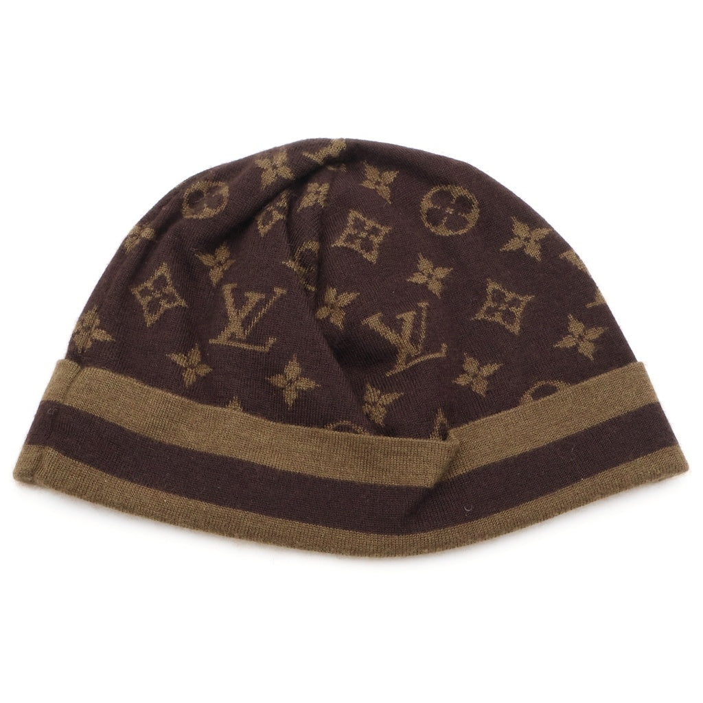 ルイヴィトンニット帽メンズレディースカシミア100%モノグラム LOUIS VUITTON(ルイヴィトン) モノグラム カシミヤ混 ニット帽 ブラウン