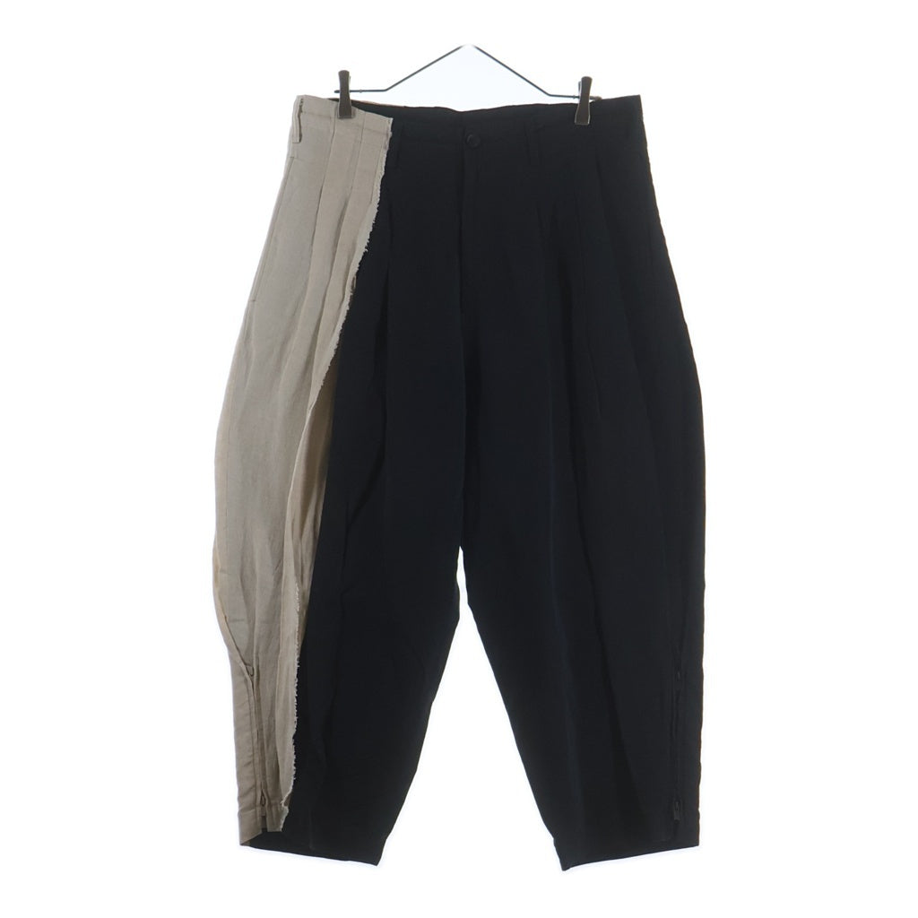 Yohji Yamamoto POUR HOMME(ヨウジヤマモト プールオム) 22SS 切り替えデザイン 生成切脇ファスナーパンツ ブラック/アイボリー HG-P69-806