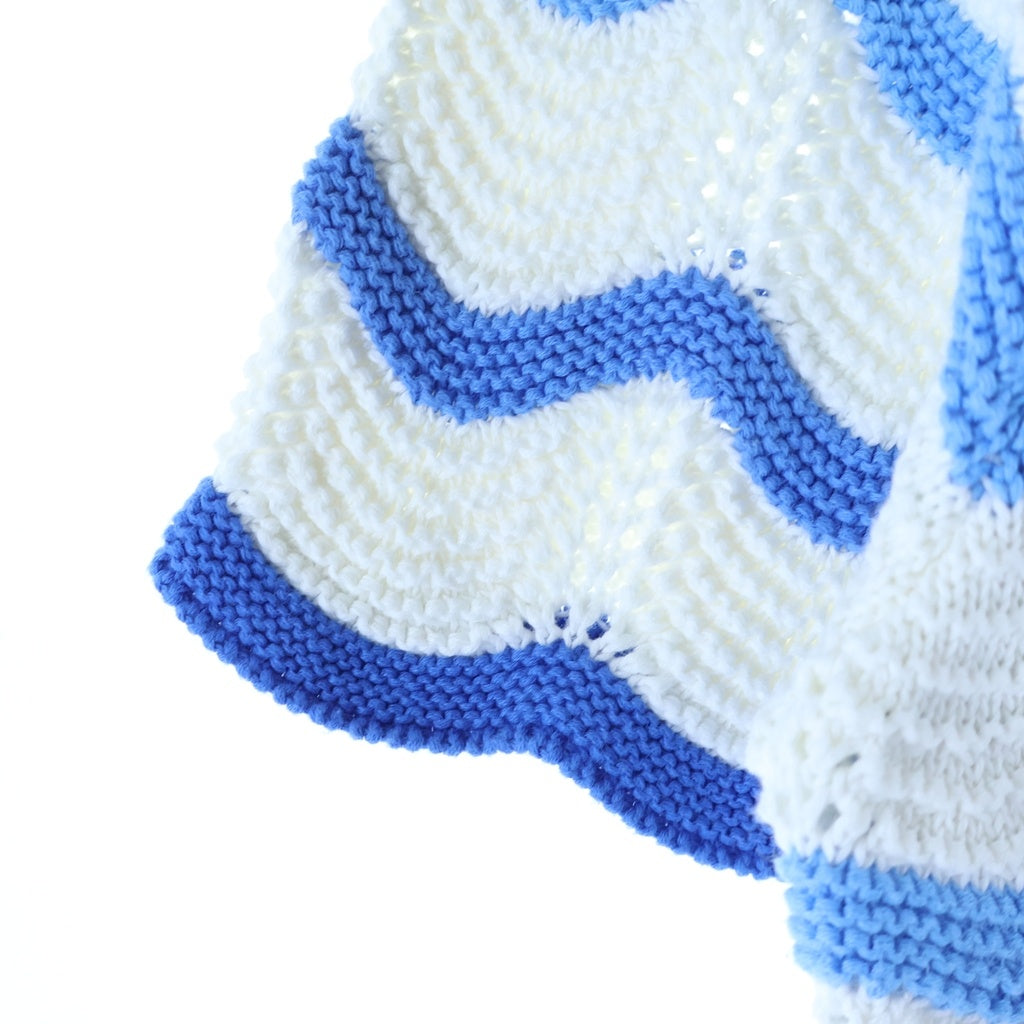 CASABLANCA(カサブランカ) WAVY GRADIENT CROCHET SHIRT パールボタン コットン半袖ニットシャツ ブルー/ホワイト CASABLANCA24SP-6