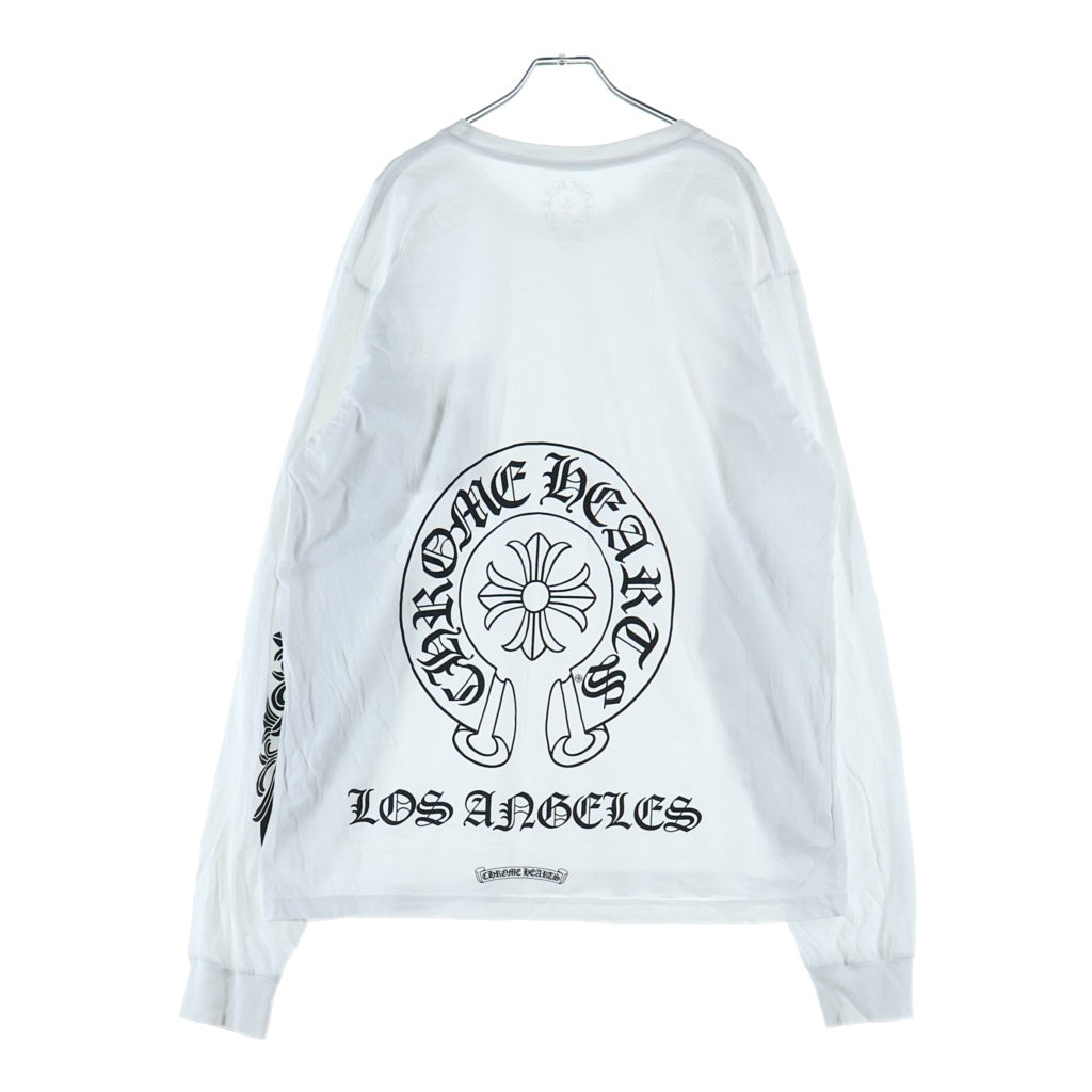 CHROME HEARTS(クロムハーツ) FLRL CRS HORSESHOE L/S ロサンゼルス限定 バックホースシュー 袖フローラル ロングスリーブ 長袖Tシャツ カットソー ホワイト