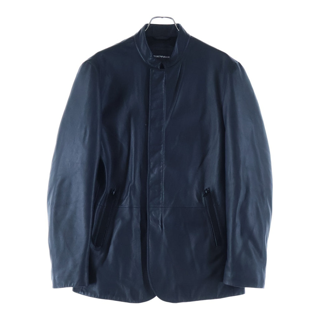 EMPORIO ARMANI(エンポリオアルマーニ) スタンドカラー レザー ジップアップジャケット ネイビー
