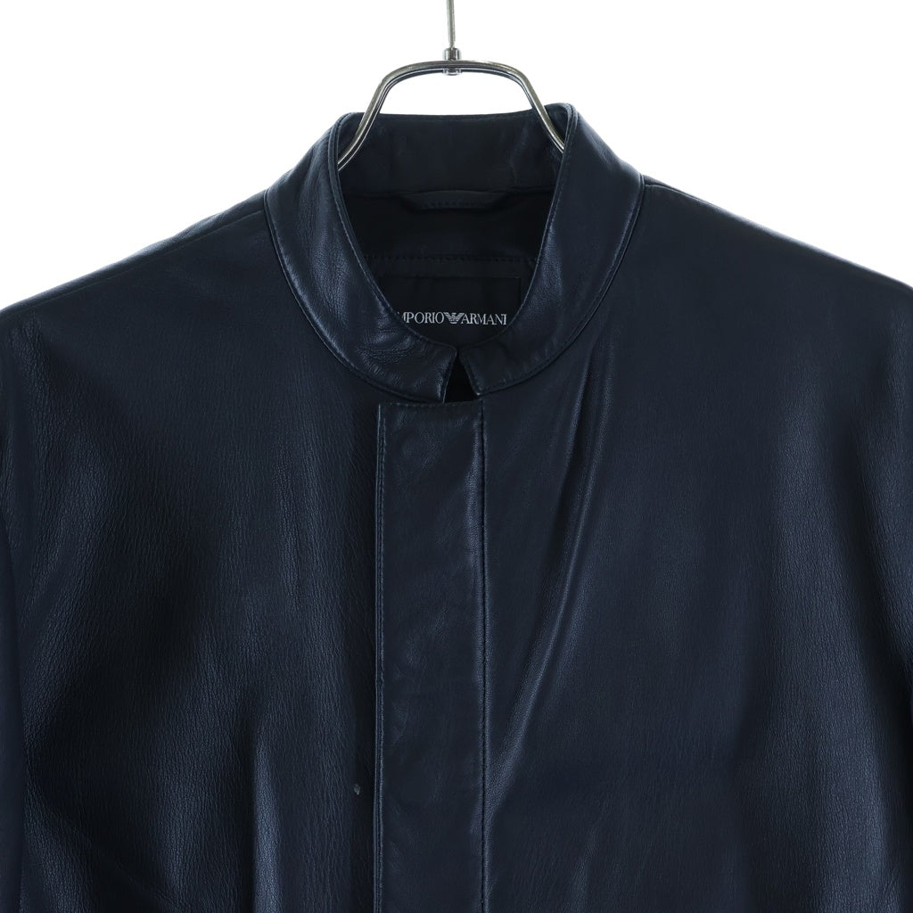 EMPORIO ARMANI(エンポリオアルマーニ) スタンドカラー レザー ジップアップジャケット ネイビー
