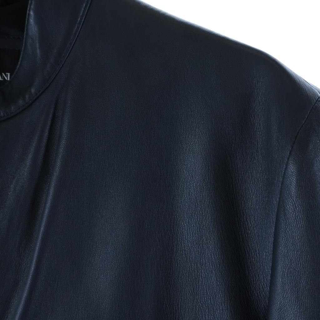 EMPORIO ARMANI(エンポリオアルマーニ) スタンドカラー レザー ジップアップジャケット ネイビー