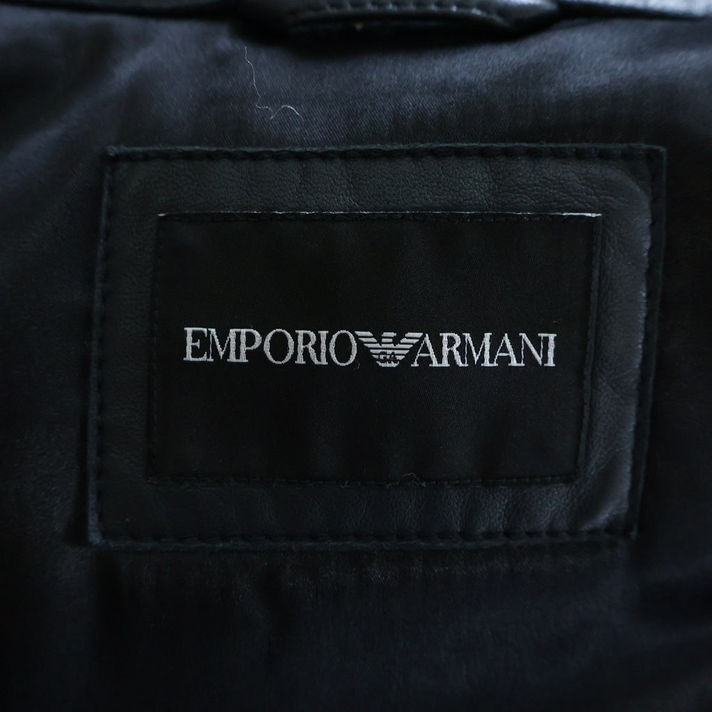 EMPORIO ARMANI(エンポリオアルマーニ) スタンドカラー レザー ジップアップジャケット ネイビー