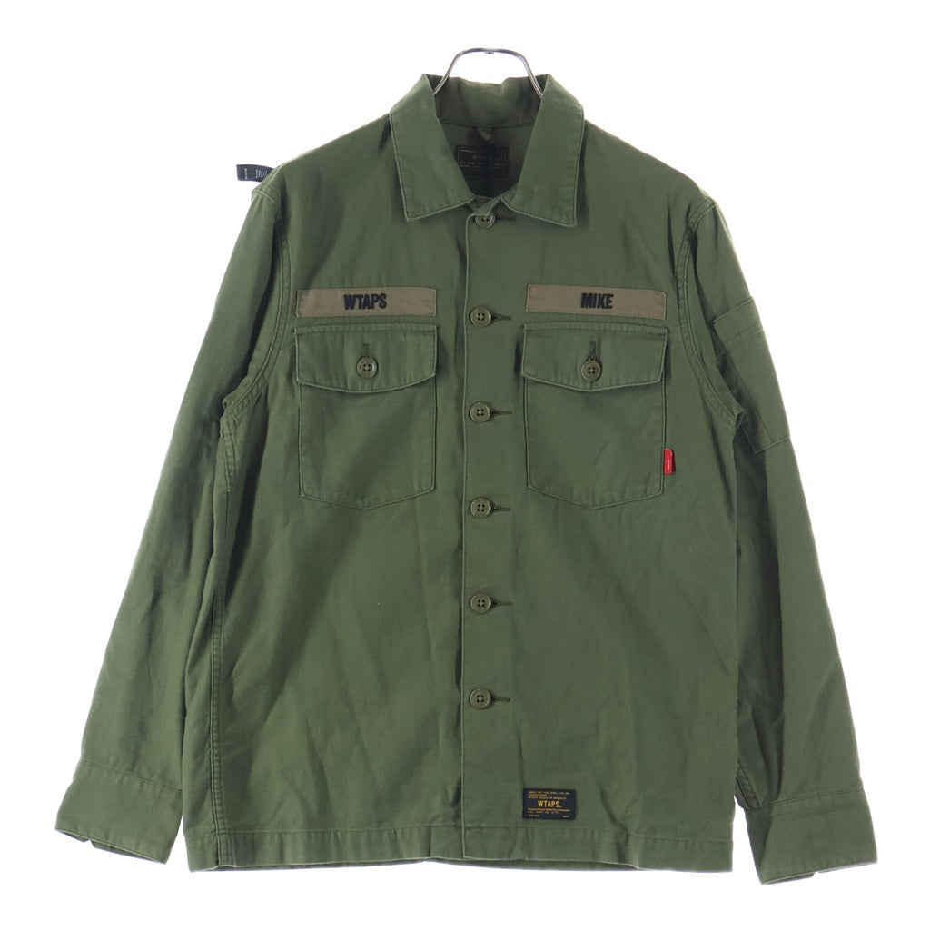 WTAPS(ダブルタップス) 17SS BUDS LS/SHIRT ロゴ刺繍 コットンミリタリーシャツ カーキ 171WVDT-SHM01