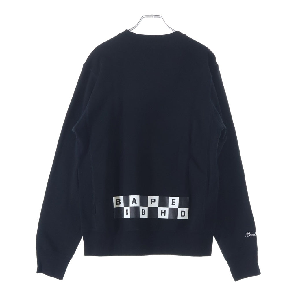 A BATHING APE(アベイシングエイプ) 19SS ×NEIGHBORHOOD Skull Crewneck ×ネイバーフッド フロントロゴプリント クルーネック長袖スウェット ブラック 001SWE731908X