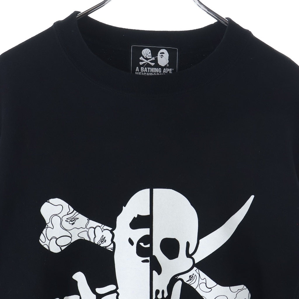 A BATHING APE(アベイシングエイプ) 19SS ×NEIGHBORHOOD Skull Crewneck ×ネイバーフッド フロントロゴプリント クルーネック長袖スウェット ブラック 001SWE731908X