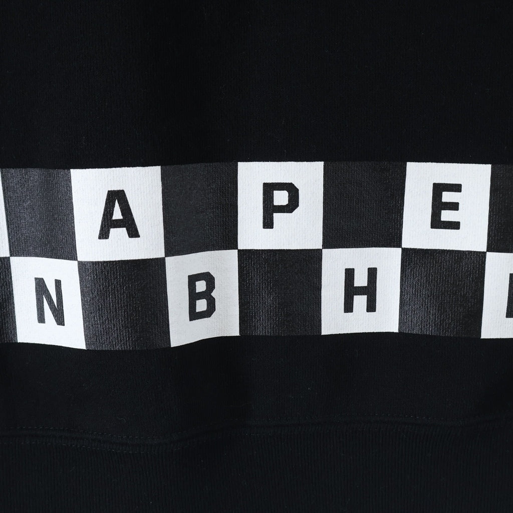 A BATHING APE(アベイシングエイプ) 19SS ×NEIGHBORHOOD Skull Crewneck ×ネイバーフッド フロントロゴプリント クルーネック長袖スウェット ブラック 001SWE731908X