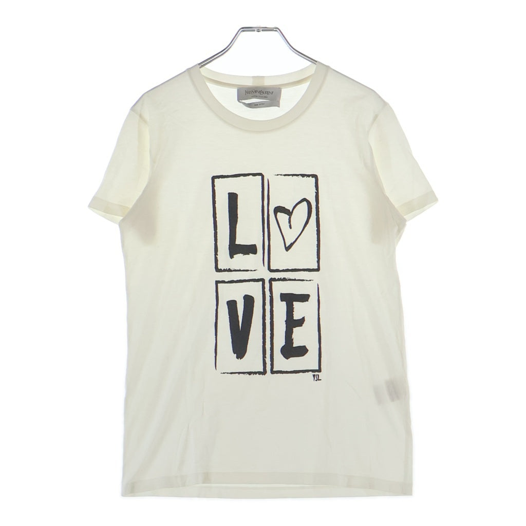 YVES SAINT LAURENT(イヴサンローラン) LOVE Print フロントラブプリント クルーネック半袖Tシャツカットソー ホワイト/ブラック 254290Y1LQM
