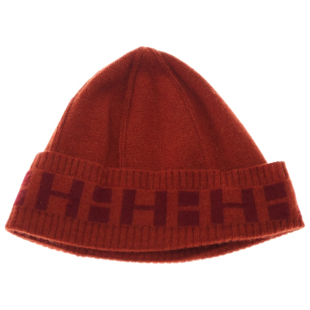 HERMES(エルメス) Hロゴ カシミヤニット帽 ビーニー オレンジ