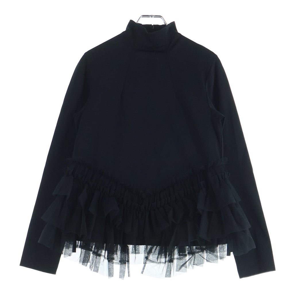 NOIR KEI NINOMIYA(ノワール ケイニノミヤ) 22SS ボトルネック長袖ナイロンフリルカットソー レディース ブラック 3I-T002