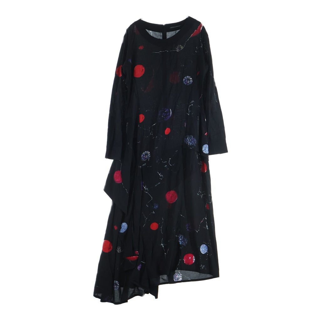 Yohji Yamamoto(ヨウジヤマモト) アシンメトリーデザイン 長袖レーヨンワンピース レディース ブラック NR-D04-200