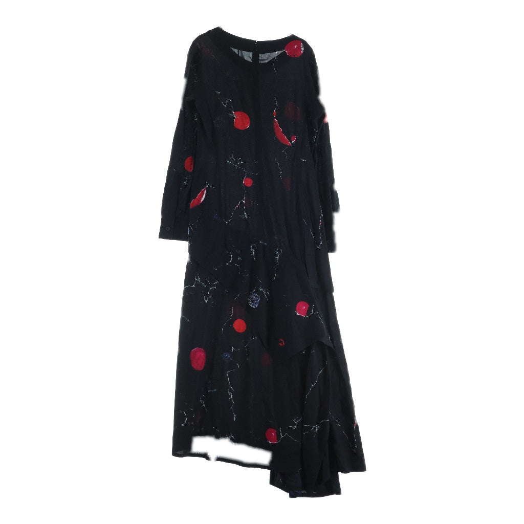 Yohji Yamamoto(ヨウジヤマモト) アシンメトリーデザイン 長袖レーヨンワンピース レディース ブラック NR-D04-200