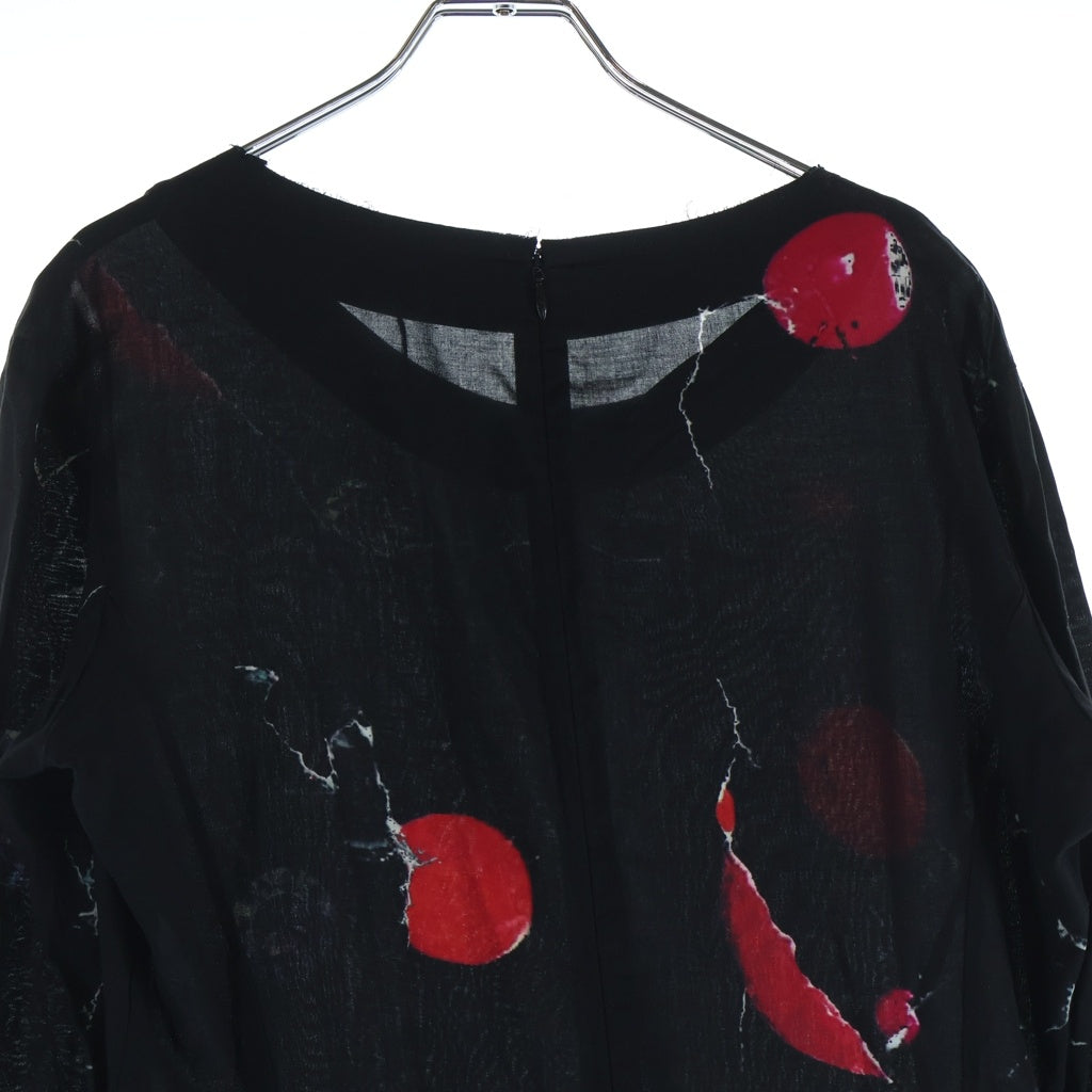 Yohji Yamamoto(ヨウジヤマモト) アシンメトリーデザイン 長袖レーヨンワンピース レディース ブラック NR-D04-200