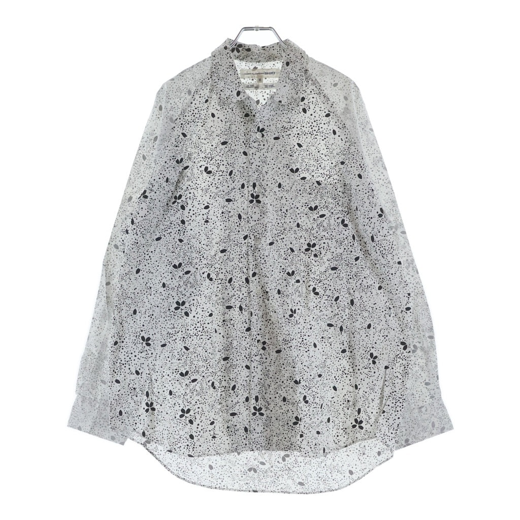 COMME des GARCONS SHIRT(コムデギャルソンシャツ) 袖切り替え 総柄フラワーデザイン ボダンダウン長袖シャツ ブラック/ホワイト W11011
