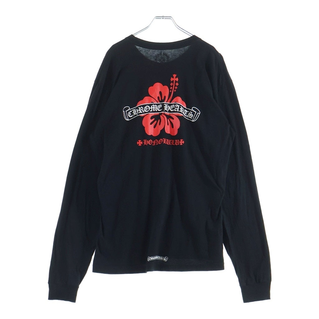 CHROME HEARTS(クロムハーツ) ホノルル限定 バックスクロール ハイビスカスプリント クルーネック長袖Tシャツカットソー ブラック