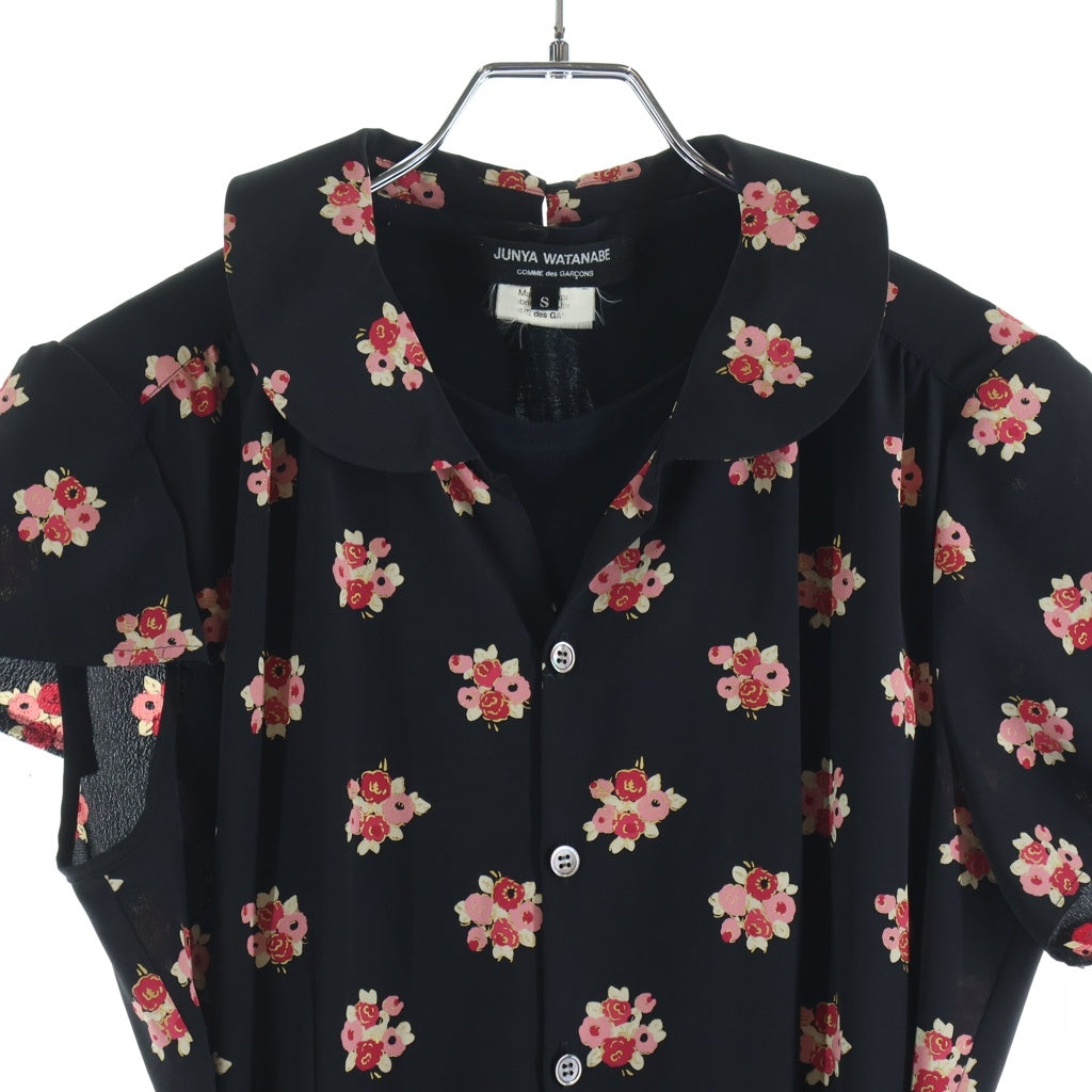 JUNYA WATANABE COMME des GARCONS(ジュンヤワタナベ コムデギャルソン) 17SS 総花柄 半袖開襟ワンピース レディース ブラック JS-O009