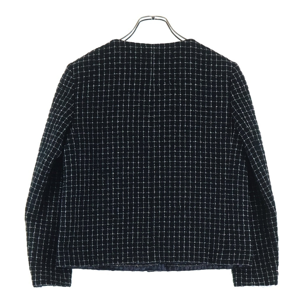 CHANEL(シャネル) チェック柄 ノーカラー 中綿キルティング ツイードジャケット ブラック レディース P53786V40265