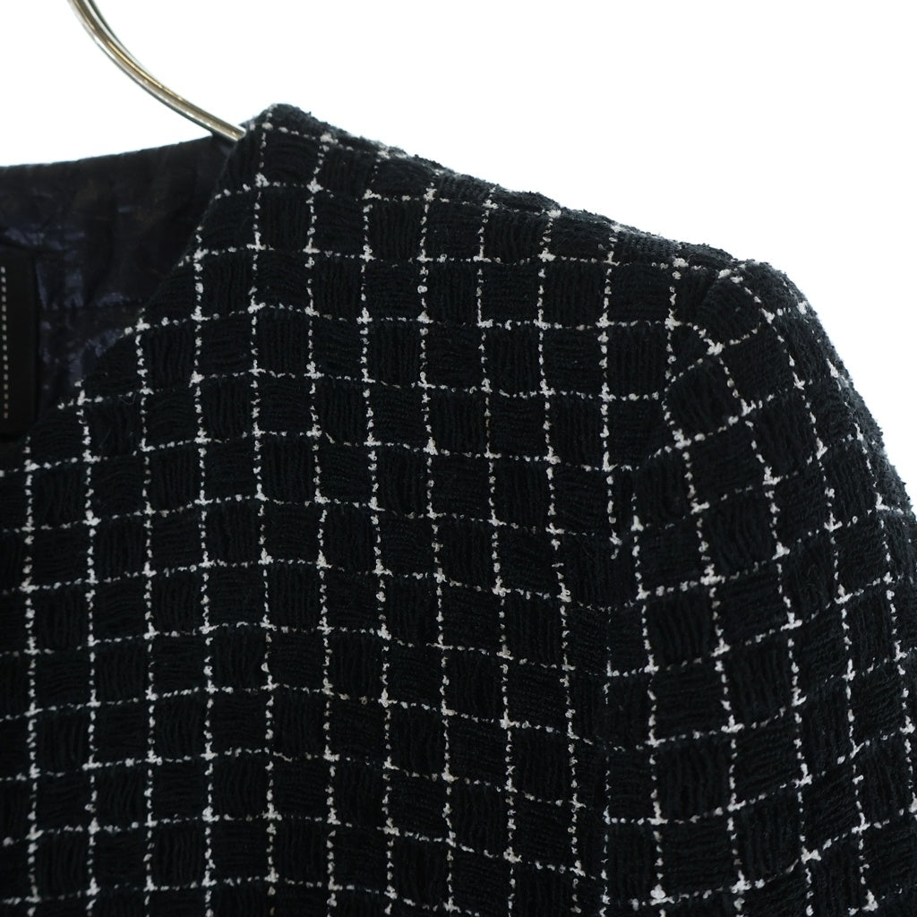 CHANEL(シャネル) チェック柄 ノーカラー 中綿キルティング ツイードジャケット ブラック レディース P53786V40265
