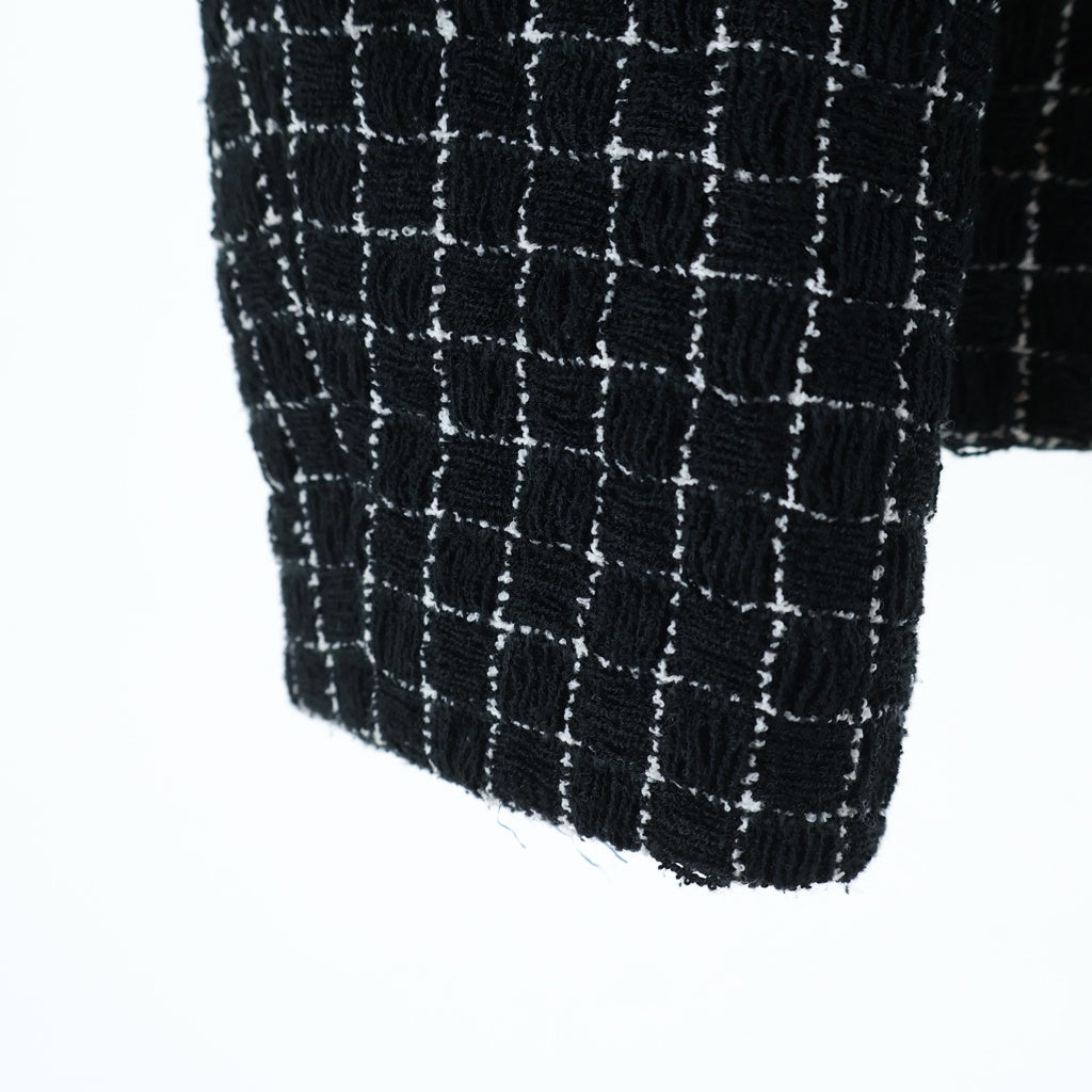 CHANEL(シャネル) チェック柄 ノーカラー 中綿キルティング ツイード
