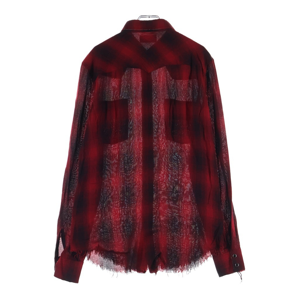 SAINT LAURENT PARIS(サンローランパリ) 16SS エディ期 ダメージ加工 長袖ウエスタンチェックシャツ レッド/ブラック UP53 2015 00583