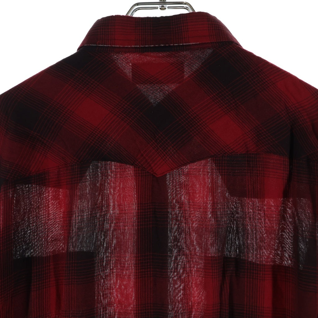 SAINT LAURENT PARIS(サンローランパリ) 16SS エディ期 ダメージ加工 長袖ウエスタンチェックシャツ レッド/ブラック UP53 2015 00583