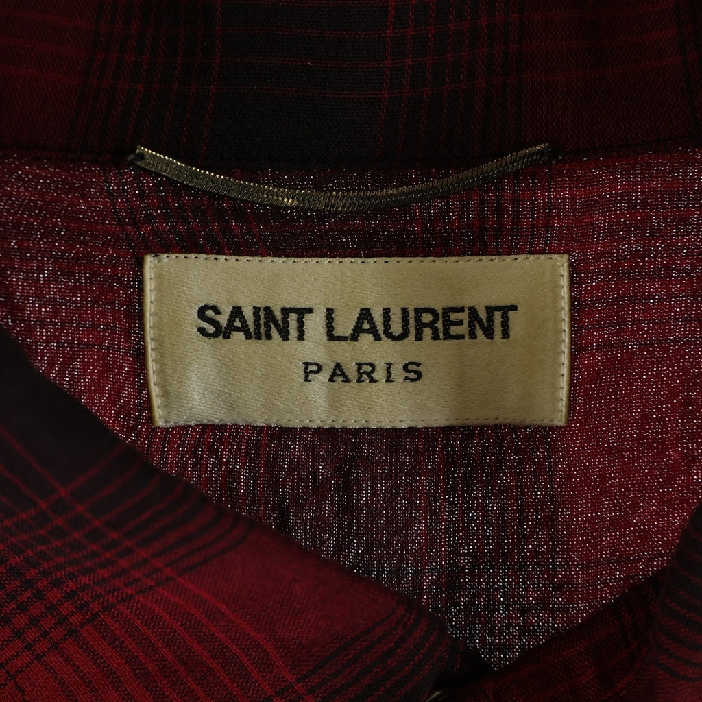 SAINT LAURENT PARIS(サンローランパリ) 16SS エディ期 ダメージ加工 長袖ウエスタンチェックシャツ レッド/ブラック UP53 2015 00583