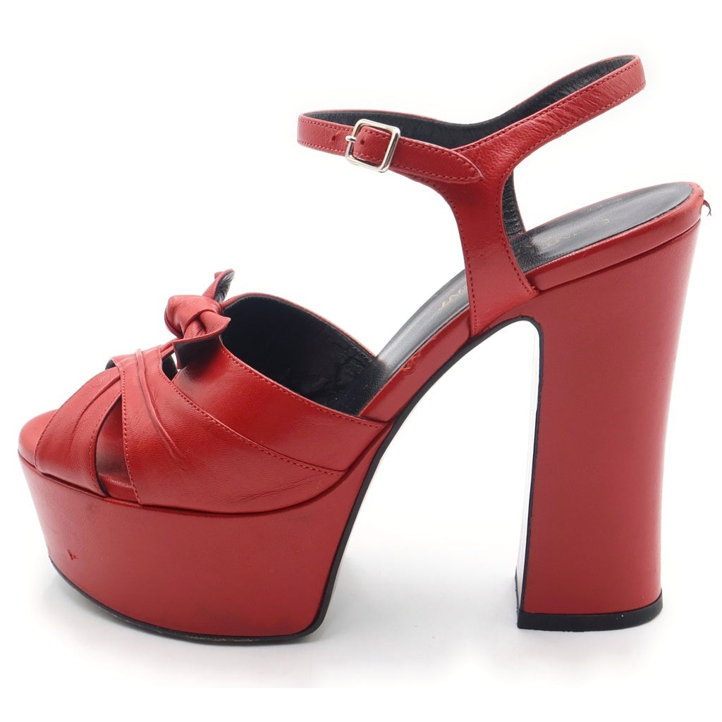SAINT LAURENT PARIS(サンローランパリ) Bianca Leather Bow ビアンカ リボン レザー ヒールパンプス レッド レディース