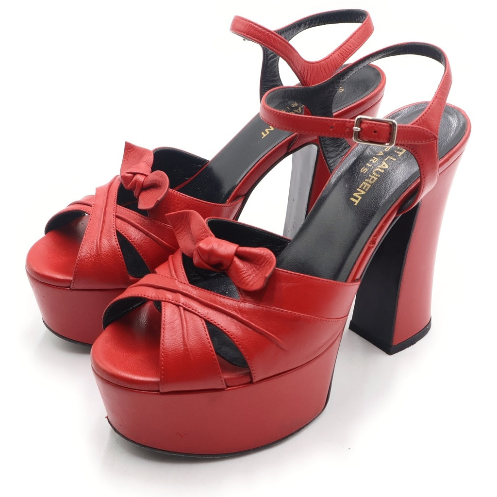 SAINT LAURENT PARIS(サンローランパリ) Bianca Leather Bow ビアンカ リボン レザー ヒールパンプス レッド レディース