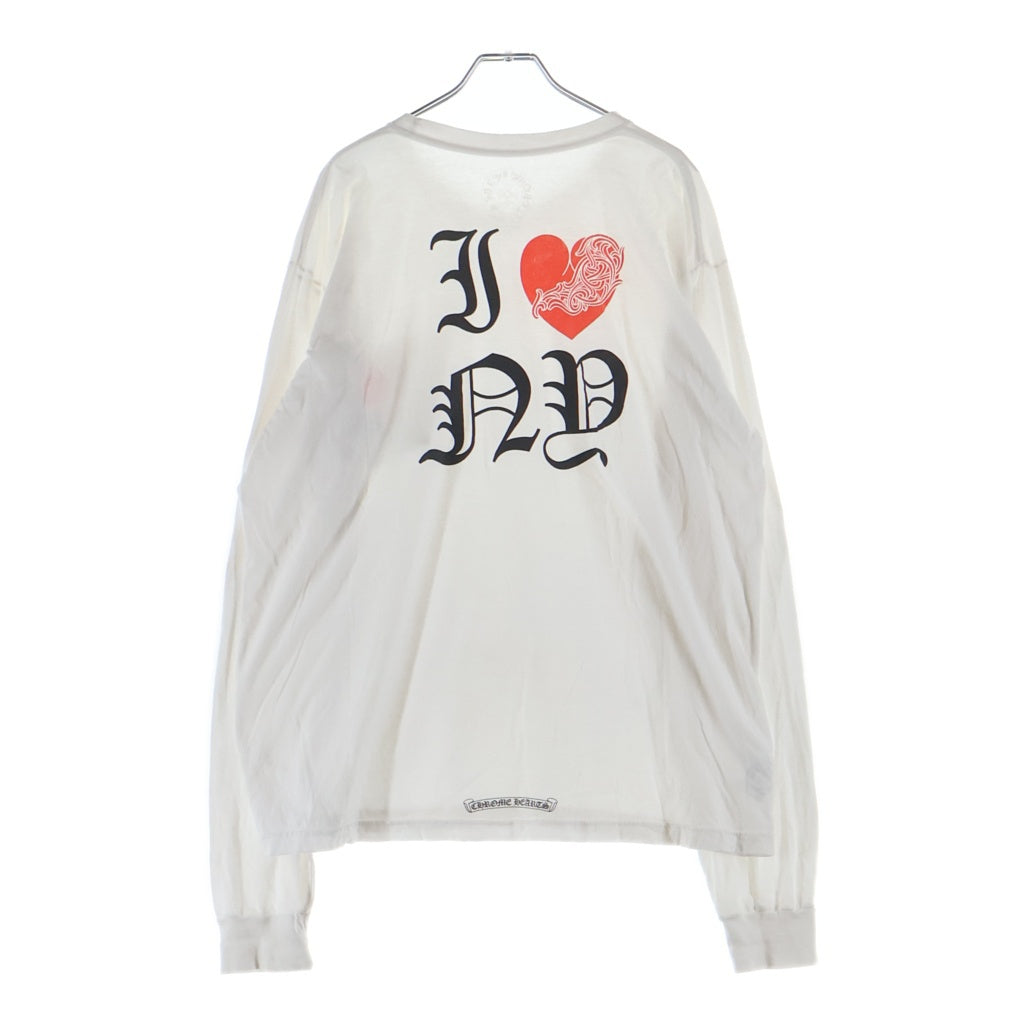 Chrome Hearts クロムハーツ　Vネック長袖Tシャツ ホワイト CHROME HEARTS(クロムハーツ) I LOVE NY L/S TEE 両面プリント クルー