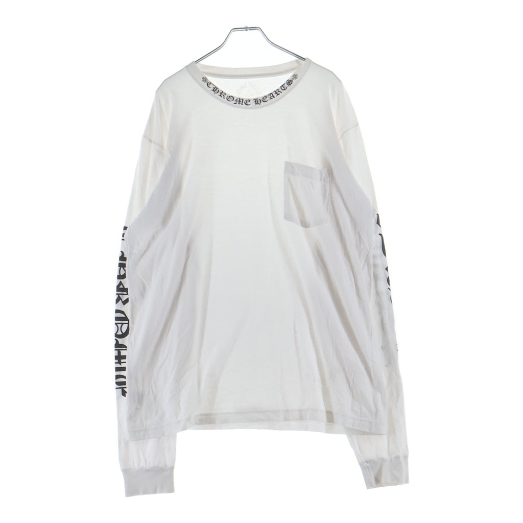 CHROME HEARTS(クロムハーツ) Neck Logo L/S TEE ネックロゴ クルーネック長袖Tシャツカットソー ホワイト