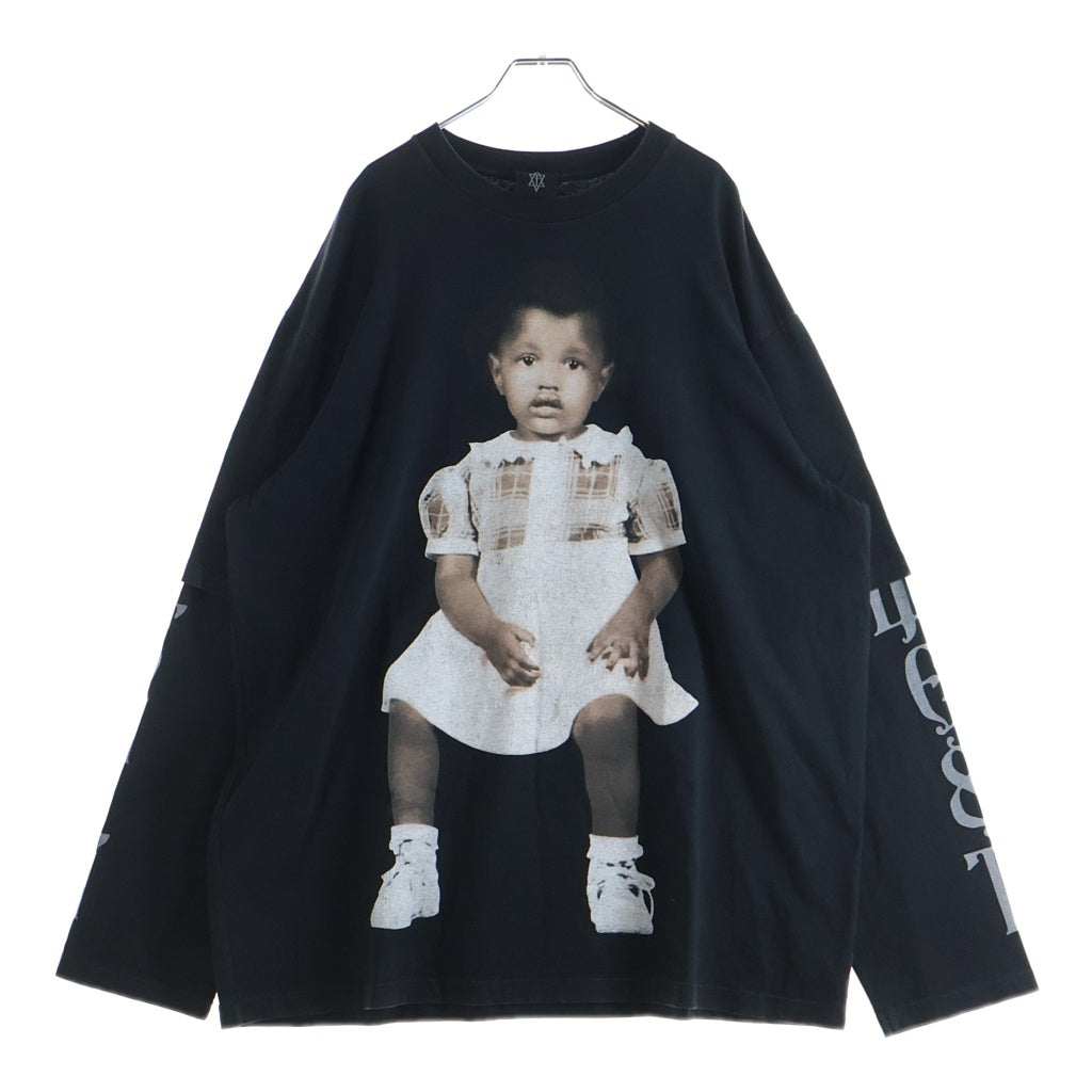 NO BRAND(ノーブランド) KANYE WEST DONDA 2 Layer L/S T-shirt フロントプリント クルーネック長袖レイヤードTシャツカットソー ブラック