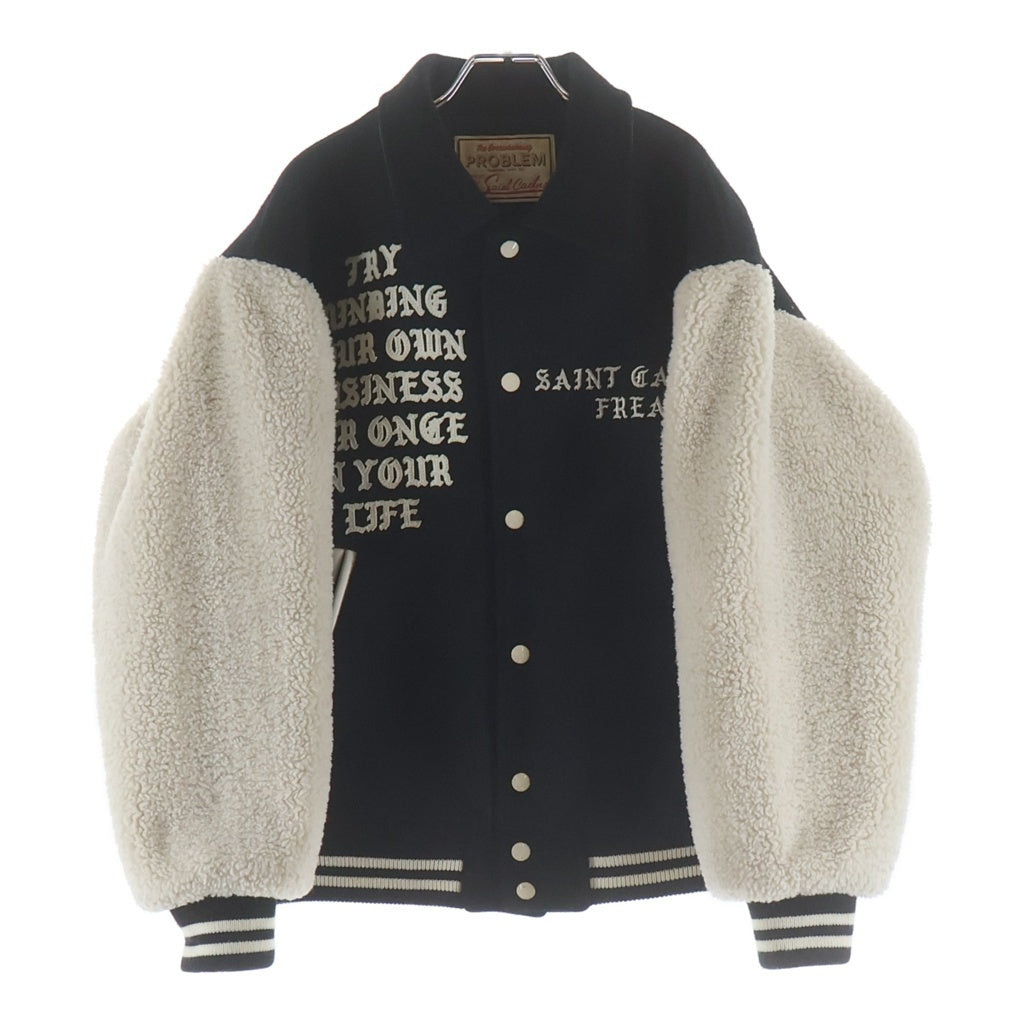 SAINT MICHAEL(セントマイケル) CP_VARSITY JAT スマイル刺繍スタジアムジャケット ブラック SM-YS1-0000-C08