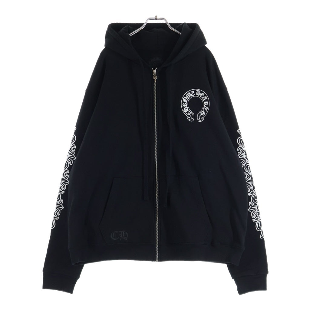 CHROME HEARTS(クロムハーツ) THRML SWTSHRT HD ZIP ホースシュー アームフローラルプリント 裏地サーマルジップアップパーカー ブラック