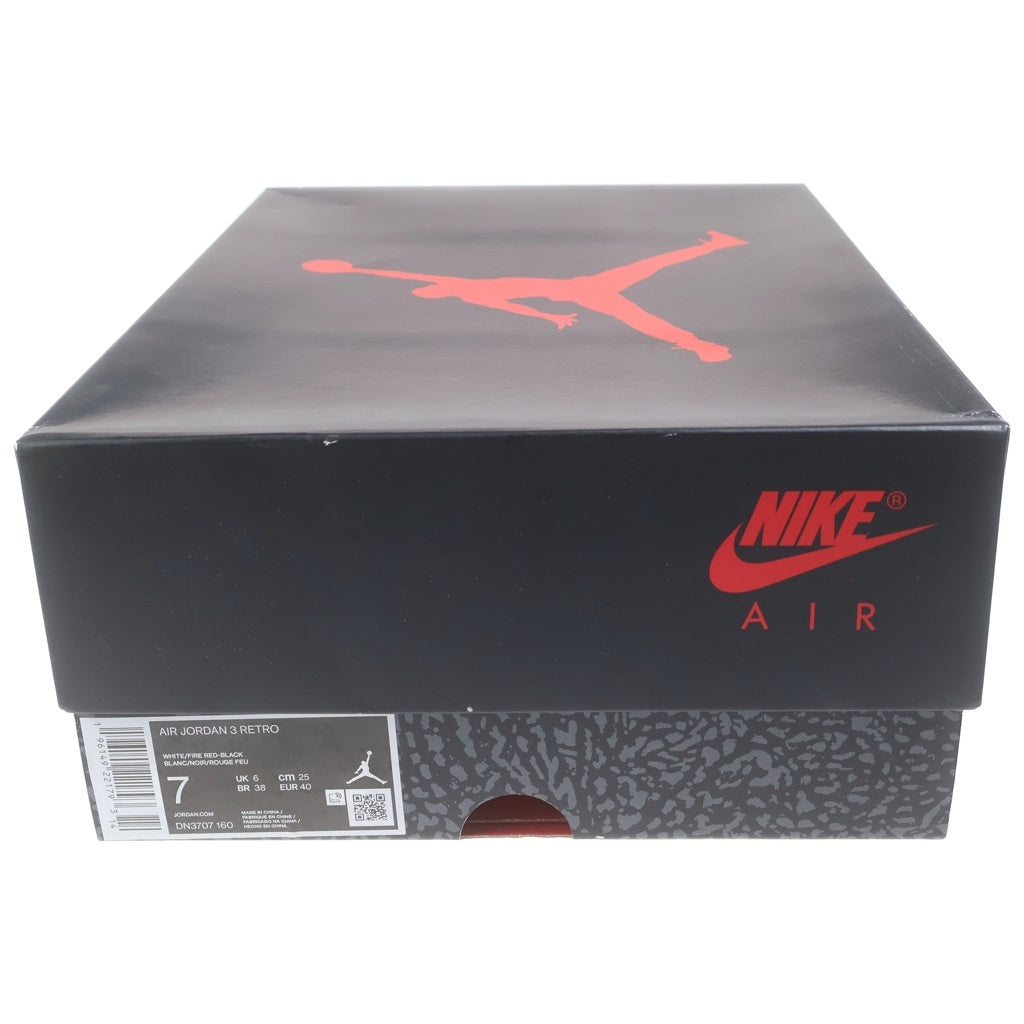 NIKE(ナイキ) AIR JORDAN 3 RETRO エアジョーダン 3 レトロ ファイヤーレッド ハイカットスニーカー ホワイト/レッド US7/25cm DN3707-160