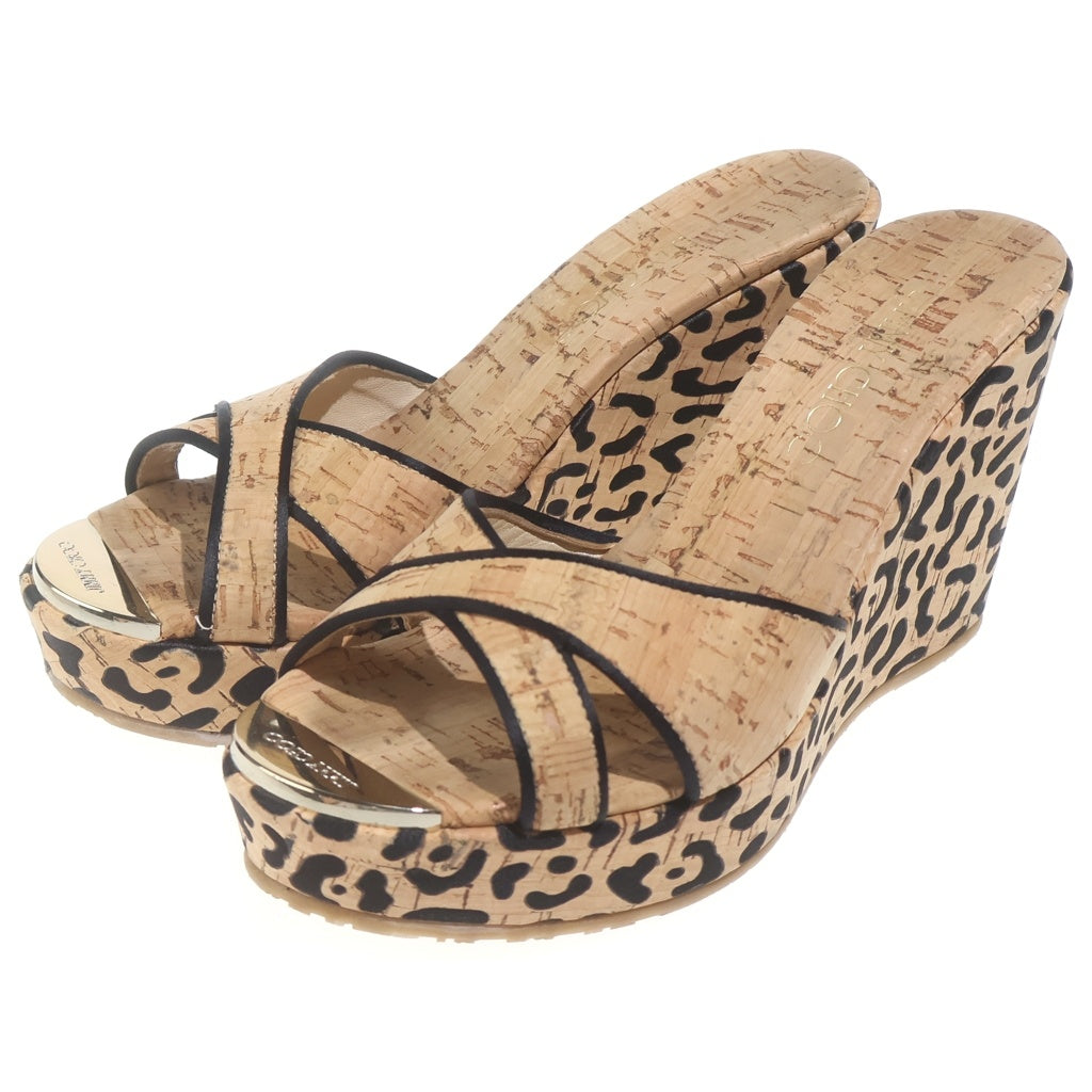 JIMMY CHOO(ジミーチュウ) Wedge Leopard Toe Heels コルク厚底 レオパード ヒールパンプス レディース ベージュ