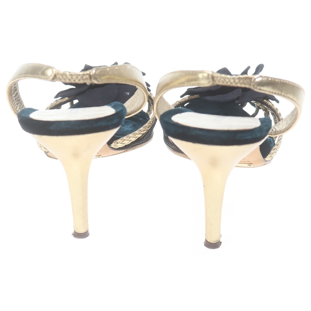 DOLCE & GABBANA(ドルチェアンドガッバーナ) Floral Strap Heels フラワー ストラップ スウェード ヒールパンプス レディース ブラック