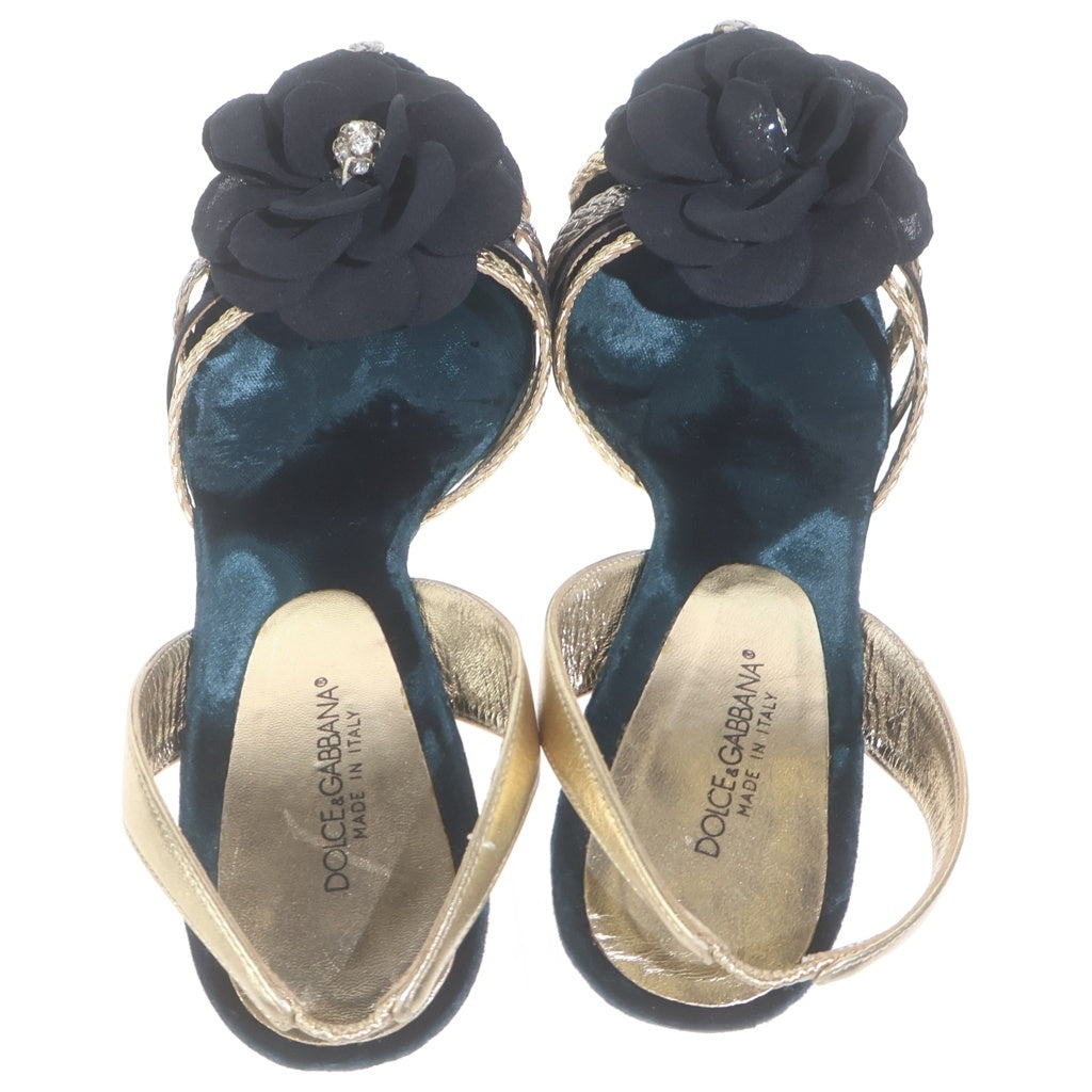 DOLCE & GABBANA(ドルチェアンドガッバーナ) Floral Strap Heels フラワー ストラップ スウェード ヒールパンプス レディース ブラック