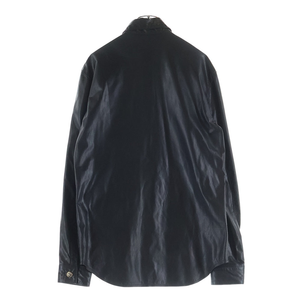 CHROME HEARTS(クロムハーツ) クロスボールボタン 長袖レザーシャツ ブラック/シルバー
